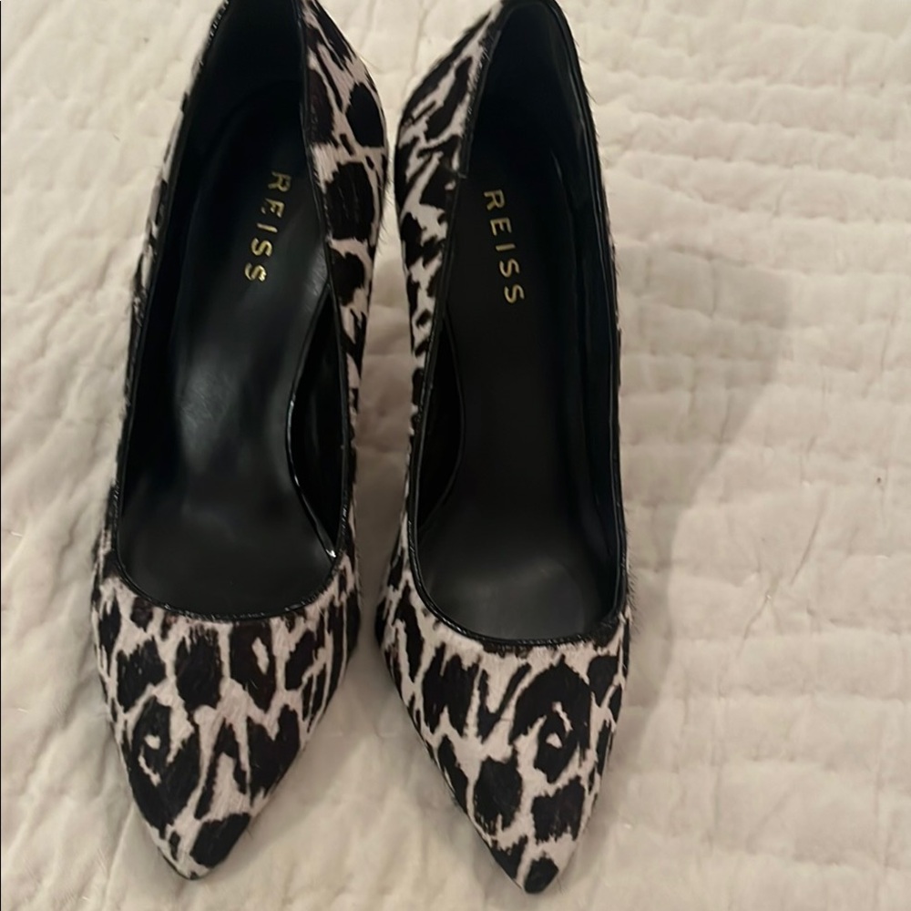 Reiss Black and White Leopard Print, calf-hair Women's Heels